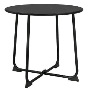 Outsunny 50 cm ronde buitentafel, metalen tuin-salontafel met X-vormig frame en antislipvoetjes, Zwart