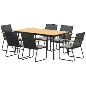 Outsunny 7-delige Tuinset voor 6 Personen - Eettafel met Stoelen in Natuurhout/Zwart