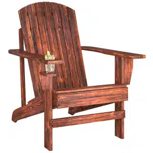 Outsunny Adirondack tuinstoel, comfortabele ligbank met bekerhouder, weerbestendig, massief hout, 97 x 72,5 x 93 cm, verkoold | Aosom.nl