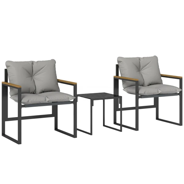 Outsunny Bistroset voor 2 personen, 3-delig tuinbistroset met metalen frame en dikke kussens