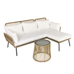 Outsunny Buitenbank 3 Delige Rattan Tuinset Koffie En Crème L-vormige Bank Zwembad En Tuin Weerbestendig, Koffie + Creme | Aosom.nl