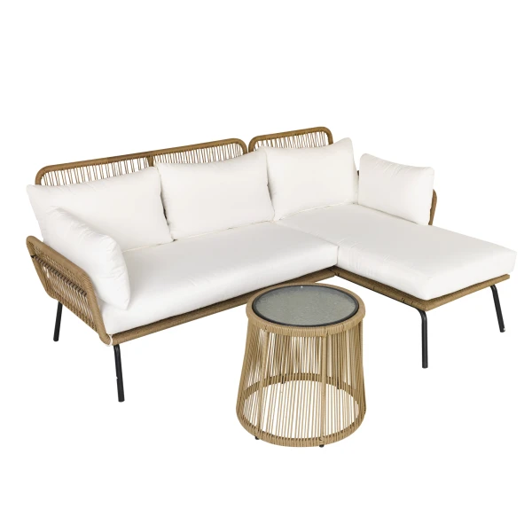 Outsunny Buitenbank 3 Delige Rattan Tuinset Koffie En Crème L-vormige Bank Zwembad En Tuin Weerbestendig, Koffie + Creme | Aosom.nl