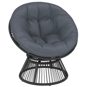 Outsunny Papasan-stoel 360° draaibaar Rieten stoel met Kussen Stalen frame Ronde Loungestoel Grijs
