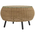 Outsunny Polyrattan Bijzettafel met Glazen Tafelblad Ø75 x 42 cm - Bruin