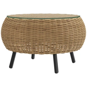 Outsunny Polyrattan Bijzettafel met Glazen Tafelblad Ø75 x 42 cm - Bruin