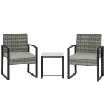 Outsunny Rattan bistroset, 3-delig tuinmeubelset met 2 tuinstoelen, bijzettafel, afneembare kussens Lichtgrijs