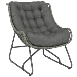 Outsunny Rattanstoel met kussens en banden, gepolsterde outdoor stoel van polyrattan, tot 120 kg