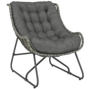 Outsunny Rattanstoel met kussens en banden, gepolsterde outdoor stoel van polyrattan, tot 120 kg