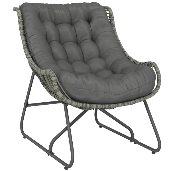 Outsunny Rattanstoel met kussens en banden, gepolsterde outdoor stoel van polyrattan, tot 120 kg