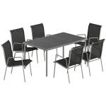 Outsunny Tuinmeubelset 7-delig 150 x 90 cm tafel met 6 ademende stoelen, gehard glazen tafelblad