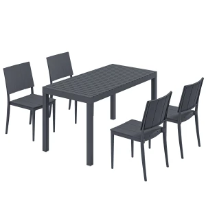 Outsunny Tuinmeubelset zitgroep 5-delig brede tafel met 4 stapelstoelen lamellendesign voor 4 personen donkergrijs