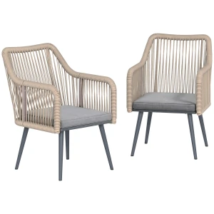 Outsunny Tuinstoel 2-delige set weerbestendig tuinstoelen met armleuning zitkussen metalen frame tot 120 kg draagbaar Lichtgrijs