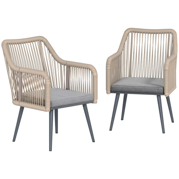 Outsunny Tuinstoel 2-delige set weerbestendig tuinstoelen met armleuning zitkussen metalen frame tot 120 kg draagbaar Lichtgrijs