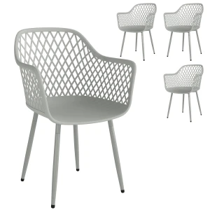 Outsunny Tuinstoel 4-delige set UV-bestendige kunststof tuinstoelen met arm- en rugleuning 56 x 51 x 84 cm grijs