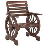 Outsunny Tuinstoel hout tuinstoel met wagenrad-design, houten stoel landelijke stijl verkoold