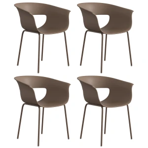 Outsunny Tuinstoelen 4-delige set ergonomische balkonstoelen met open rugleuning armleuning weerbestendig roestbestendig koffie