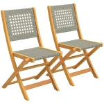 Outsunny Tuinstoelen Set van 2 FSC Klapstoel met Ademend Zitvlak van Massiefhout & Polyrattan