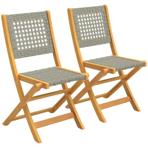 Outsunny Tuinstoelen Set van 2 FSC Klapstoel met Ademend Zitvlak van Massiefhout & Polyrattan