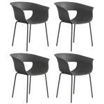 Outsunny Tuinstoelen set van 4 ergonomische balkonstoelen met uitsnijdingsdesign armleuning weerbestendig roestvrij Donkergrijs
