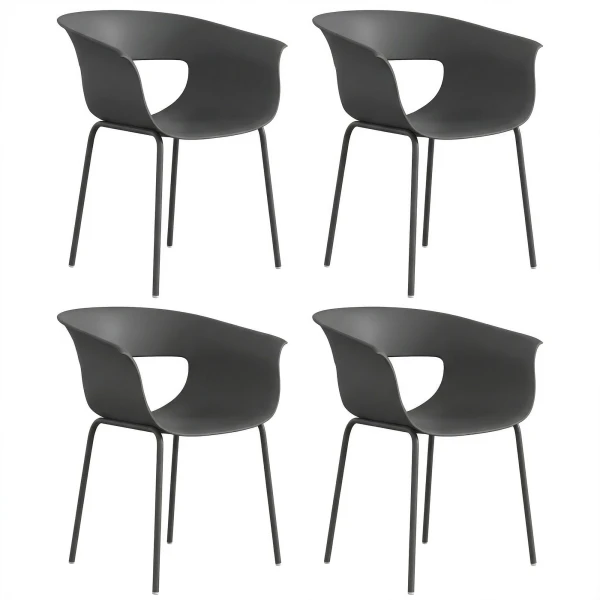 Outsunny Tuinstoelen set van 4 ergonomische balkonstoelen met uitsnijdingsdesign armleuning weerbestendig roestvrij Donkergrijs