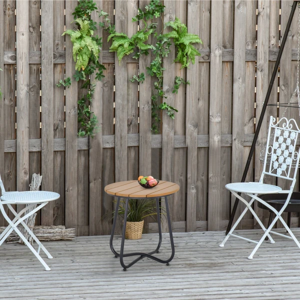 Outsunny bijzettafel buiten, weerbestendig, elegant en stabiel, stalen frame, verstelbare tafelpoten, tot 30 kg, Ø49 x 48 cm, bruin | Aosom.nl