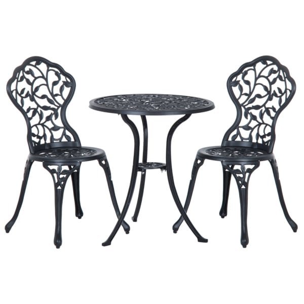 Outsunny bistroset, 3-delig weerbestendig, onderhoudsvriendelijk, eenvoudig te monteren, 60 x 60 x 65 cm, modern design tot 120 kg, zwart | Aosom.nl