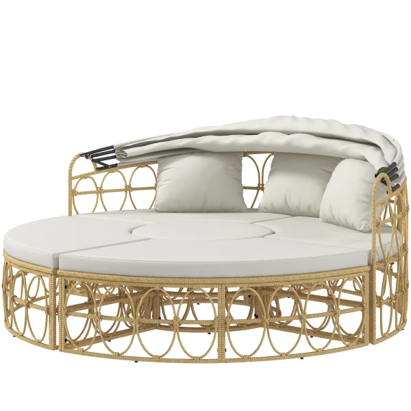 Outsunny loungeset, 4-delig, uitschuifbaar dak, inclusief 5 comfortabele kussens, weerbestendig, 178B x 85T x 66,5H cm, beige | Aosom.nl