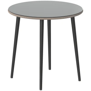 Outsunny ronde tuintafel, weerbestendig met stalen frame, PE-rattanrand, verstelbare voeten, 4 personen, tot 50 kg, 80 x 80 x 74 cm, grijs | Aosom.nl