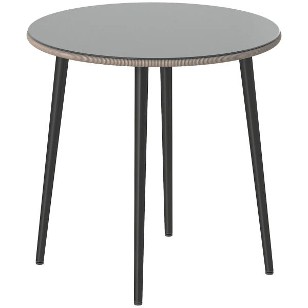 Outsunny ronde tuintafel, weerbestendig met stalen frame, PE-rattanrand, verstelbare voeten, 4 personen, tot 50 kg, 80 x 80 x 74 cm, grijs | Aosom.nl