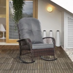 Outsunny schommelstoel buiten, comfortabele tuinstoel met kussen, weerbestendig, tot 160 kg, luxe poly rotan, 75 x 103 x 96 cm, bruin | Aosom.nl