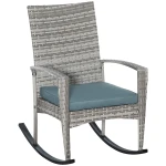 Outsunny schommelstoel, comfortabele tuinstoel met kussen, weerbestendig poly-rotan, stevig metaal, 66 x 88 x 98 cm, grijs | Aosom.nl