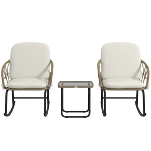 Outsunny schommelstoelset, stijlvolle bistro-set, boho-stijl, weerbestendig PE-rattan, comfortabel, 2-zits, 120 x 70 x 80 cm, crème | Aosom.nl