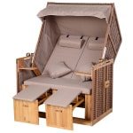 Outsunny strandstoel, ligbed met beschermhoes, bekerhouders, weerbestendig, lichtgewicht, 190 x 60 x 30 cm, beige | Aosom.nl