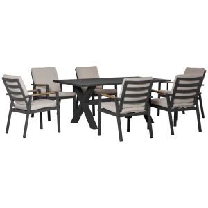 Outsunny zitgroep 7-delig, luxe balkonset met kussens, weerbestendig, eenvoudig te onderhouden, 1 tafel + 6 stoelen, zwart | Aosom.nl