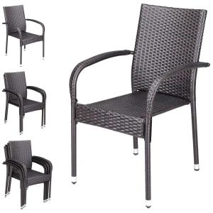 Polyrattan Stapelstoel Comfort Set van 4 kleur Bruin
