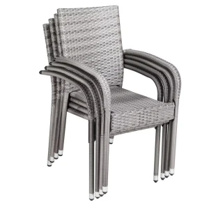 Polyrattan Stapelstoel Comfort Set van 4 kleur Grijs