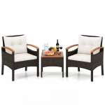 Tuinset 3-delige Balkonset Bestaande uit 2 Stoelen en 1 Tafel Rieten Tuinstoelen Terrasmeubilair met Rugleuning en Armleuningen Beige