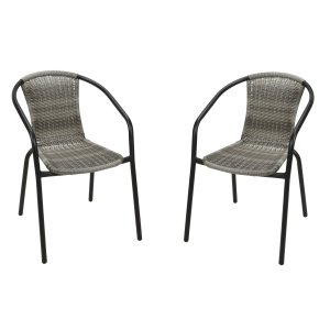 2x Stapelbare Tuinstoelen Rattan Grijs - Plaatsbesparend - Grijs