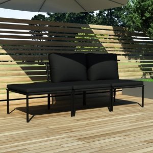 3-delige Loungeset met kussens PVC zwart