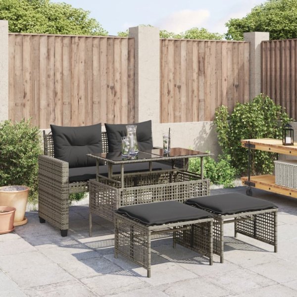 4-delige Loungeset met kussens poly rattan en glas grijs