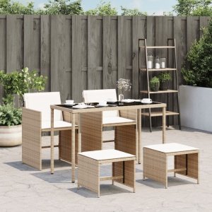 5-delige Tuinset met kussens poly rattan beige