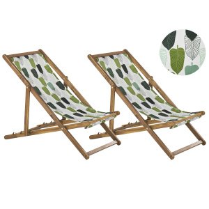 Beliani ANZIO - Tuinligstoel-Groen-Polyester, Acaciahout