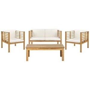 Beliani - PACIFIC - Loungeset voor 4 - Lichthout|Wit - Acaciahout