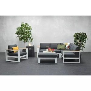 Cube Loungeset Wit Teak - Garden Impressions