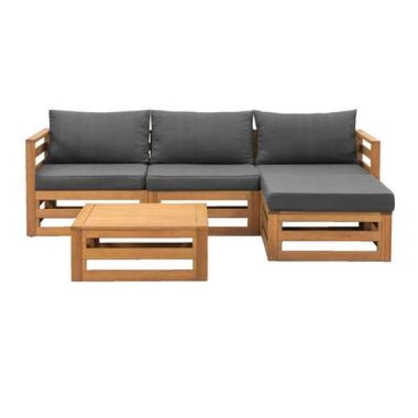 Loungeset Clermont Brest - FSC-hout - donkergrijze kussens - 5-delig - Leen Bakker