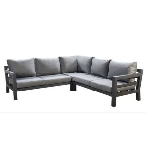 Loungeset Midori hoekset Donkergrijs frame, Grijze kussens - Yoi