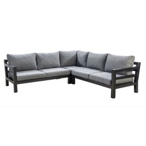 Loungeset Midori hoekset Zwart frame, Zwarte kussens - Yoi