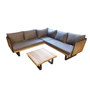 Pasadena loungeset bamboo, teak inclusief grijze kussens - Yoi