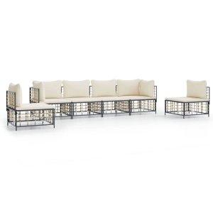 The Living Store Hoekbank Antraciet Poly Rattan - 72x72x66 cm Elegante en comfortabele loungeset met stevig stalen