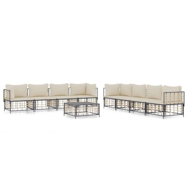 The Living Store Hoekbank Loungeset - Antraciet - Poly Rattan - 72 x 72 x 66 cm - Weerbestendig